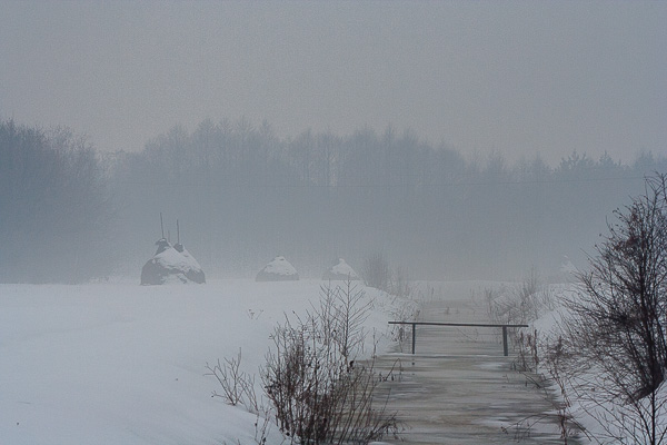 Puszcza Kampinoska 
mgła, stogi, śnieg, zima
